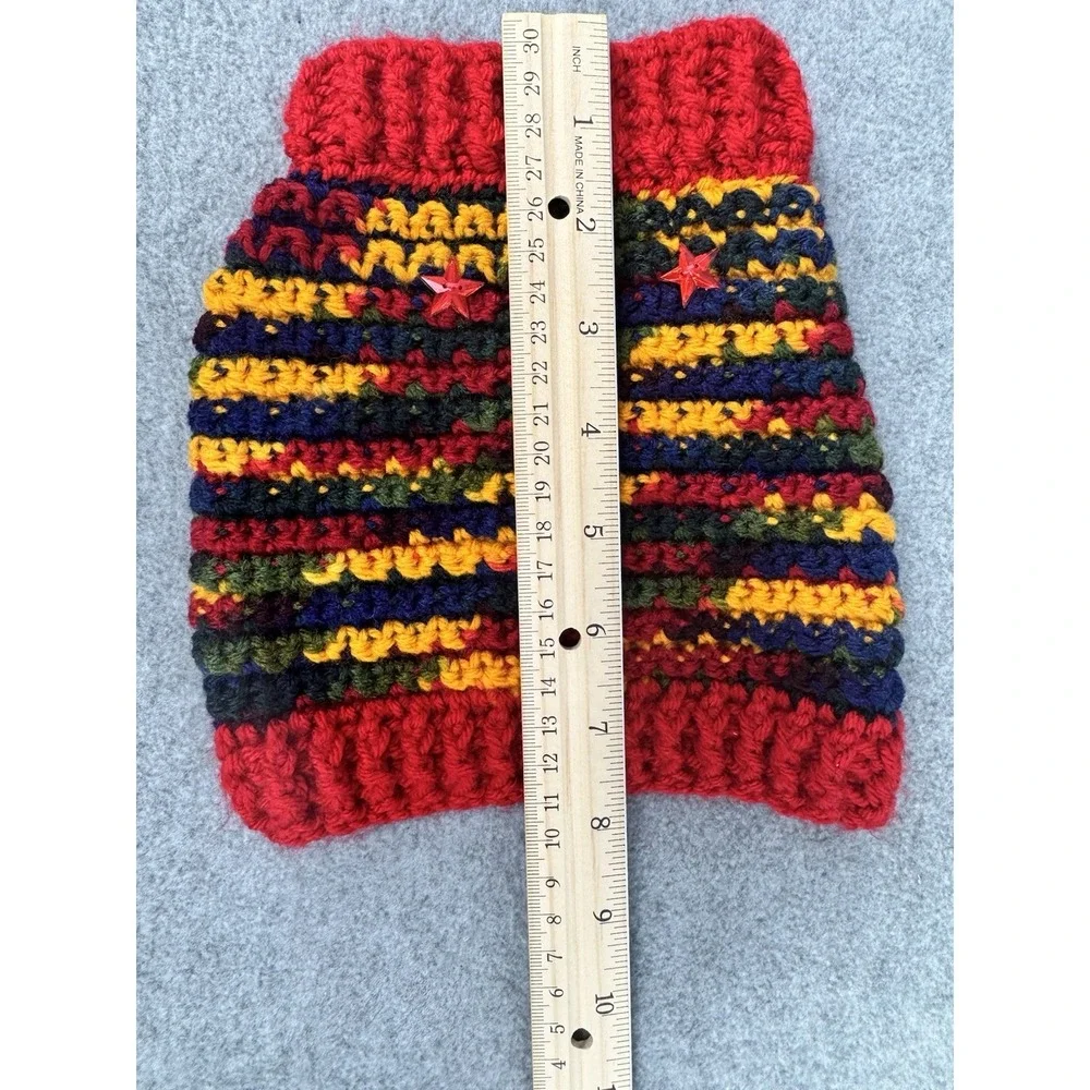 Dog Sweater & Hat Set  XS/S  Red‎ Multicolor Variegated Hand Crocheted